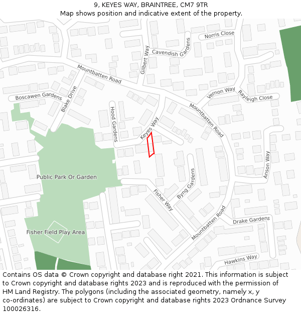 9, KEYES WAY, BRAINTREE, CM7 9TR: Location map and indicative extent of plot