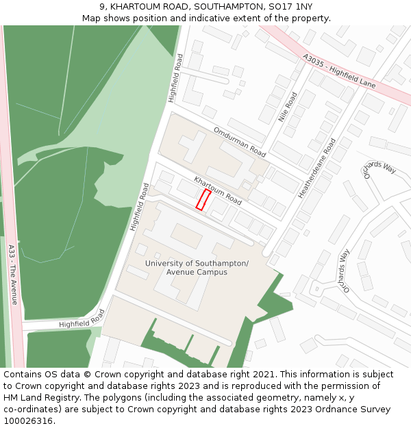 9, KHARTOUM ROAD, SOUTHAMPTON, SO17 1NY: Location map and indicative extent of plot