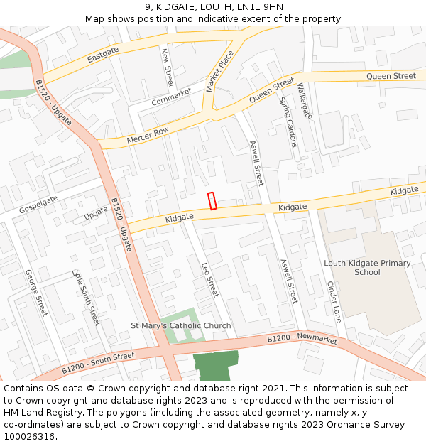 9, KIDGATE, LOUTH, LN11 9HN: Location map and indicative extent of plot