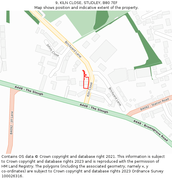 9, KILN CLOSE, STUDLEY, B80 7EF: Location map and indicative extent of plot