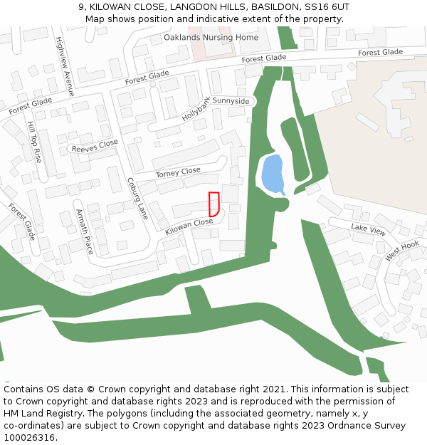 9, KILOWAN CLOSE, LANGDON HILLS, BASILDON, SS16 6UT: Location map and indicative extent of plot
