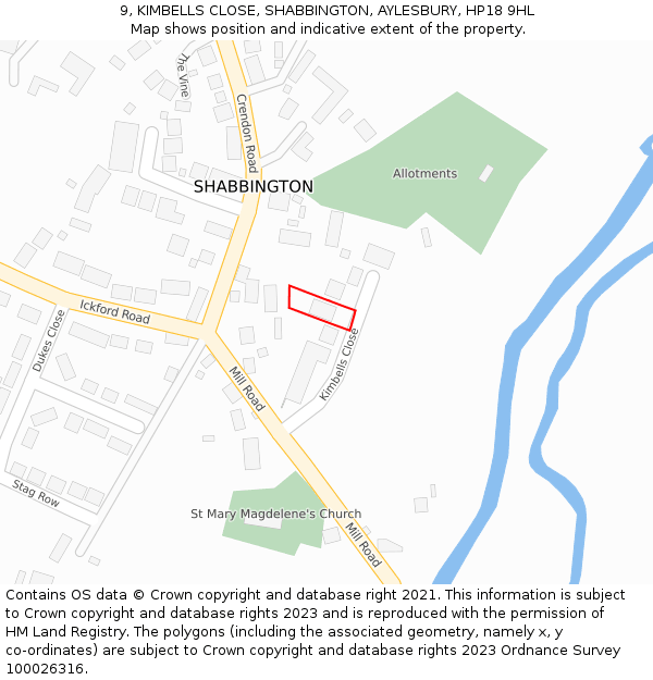 9, KIMBELLS CLOSE, SHABBINGTON, AYLESBURY, HP18 9HL: Location map and indicative extent of plot