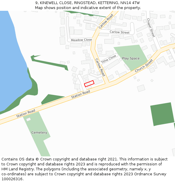 9, KINEWELL CLOSE, RINGSTEAD, KETTERING, NN14 4TW: Location map and indicative extent of plot