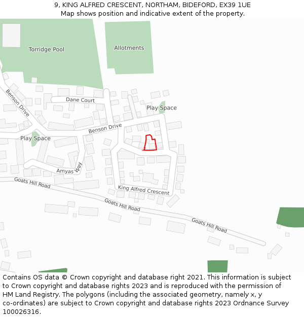 9, KING ALFRED CRESCENT, NORTHAM, BIDEFORD, EX39 1UE: Location map and indicative extent of plot