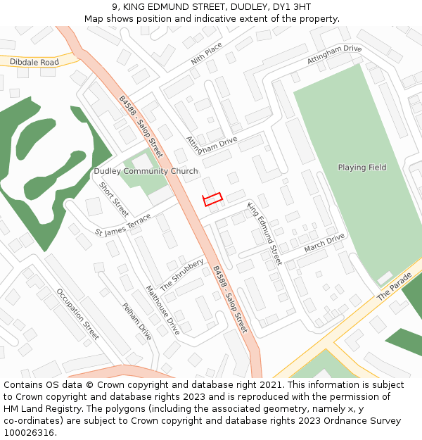 9, KING EDMUND STREET, DUDLEY, DY1 3HT: Location map and indicative extent of plot