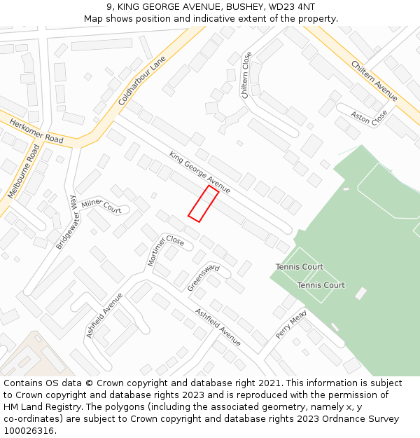 9, KING GEORGE AVENUE, BUSHEY, WD23 4NT: Location map and indicative extent of plot