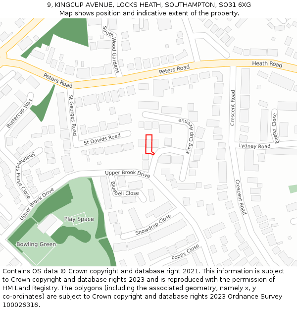 9, KINGCUP AVENUE, LOCKS HEATH, SOUTHAMPTON, SO31 6XG: Location map and indicative extent of plot