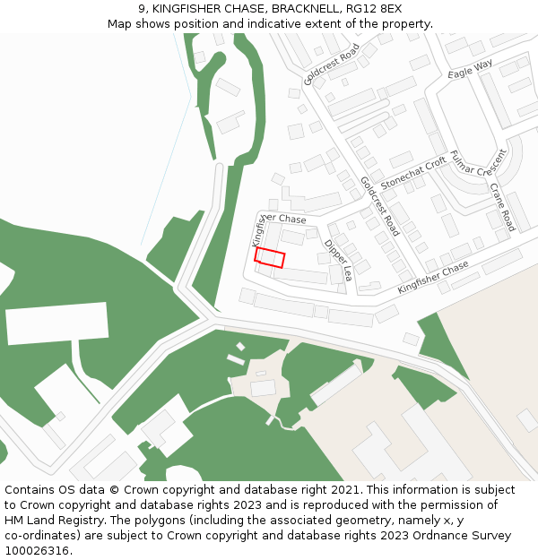 9, KINGFISHER CHASE, BRACKNELL, RG12 8EX: Location map and indicative extent of plot