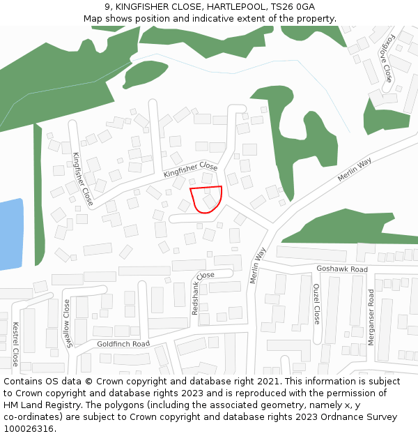 9, KINGFISHER CLOSE, HARTLEPOOL, TS26 0GA: Location map and indicative extent of plot