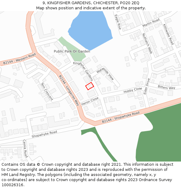 9, KINGFISHER GARDENS, CHICHESTER, PO20 2EQ: Location map and indicative extent of plot