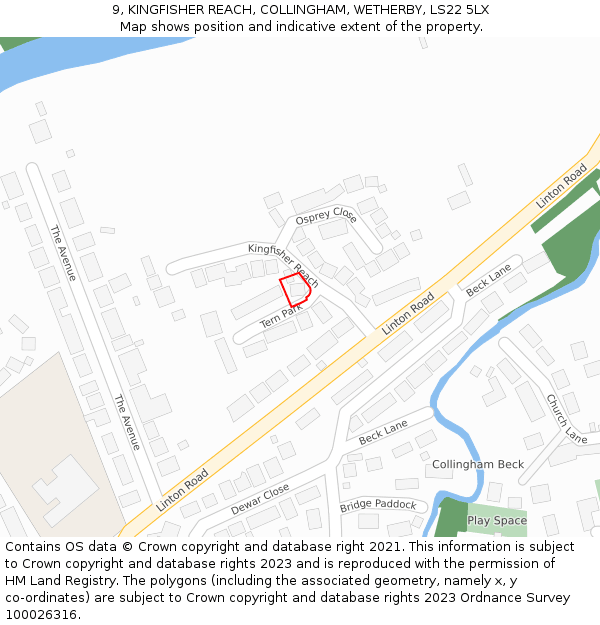 9, KINGFISHER REACH, COLLINGHAM, WETHERBY, LS22 5LX: Location map and indicative extent of plot