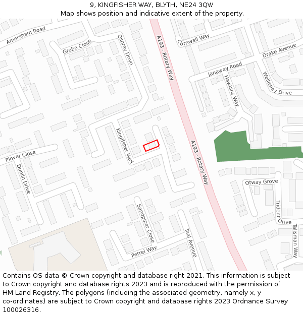 9, KINGFISHER WAY, BLYTH, NE24 3QW: Location map and indicative extent of plot