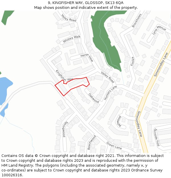 9, KINGFISHER WAY, GLOSSOP, SK13 6QA: Location map and indicative extent of plot