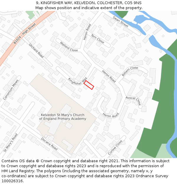 9, KINGFISHER WAY, KELVEDON, COLCHESTER, CO5 9NS: Location map and indicative extent of plot