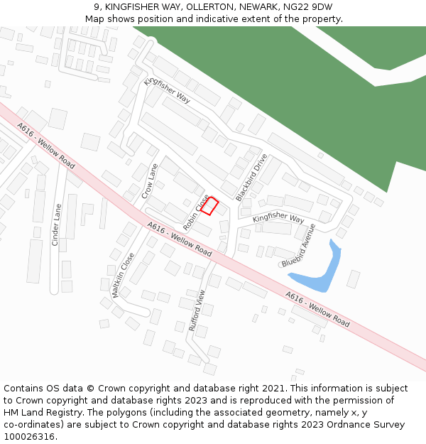 9, KINGFISHER WAY, OLLERTON, NEWARK, NG22 9DW: Location map and indicative extent of plot