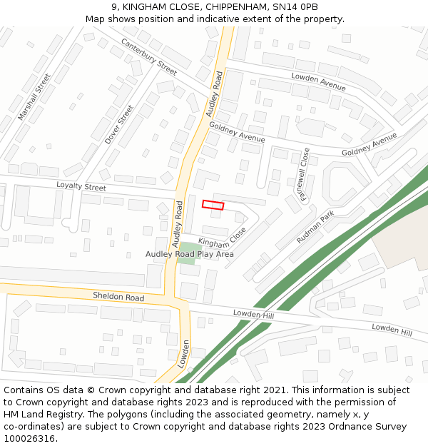 9, KINGHAM CLOSE, CHIPPENHAM, SN14 0PB: Location map and indicative extent of plot