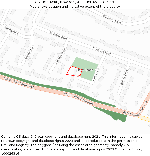 9, KINGS ACRE, BOWDON, ALTRINCHAM, WA14 3SE: Location map and indicative extent of plot