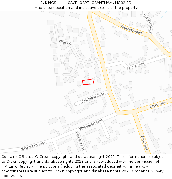 9, KINGS HILL, CAYTHORPE, GRANTHAM, NG32 3DJ: Location map and indicative extent of plot