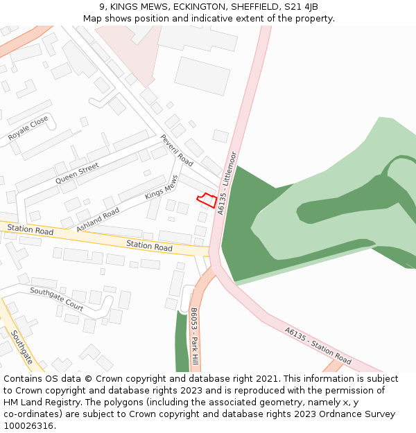 9, KINGS MEWS, ECKINGTON, SHEFFIELD, S21 4JB: Location map and indicative extent of plot