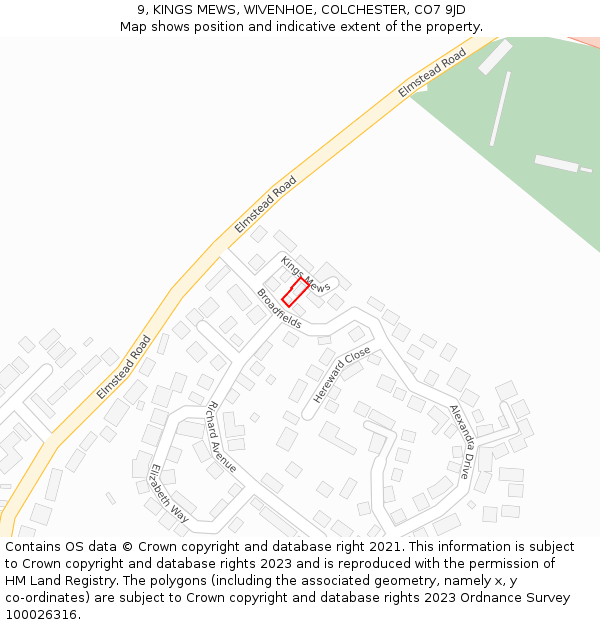 9, KINGS MEWS, WIVENHOE, COLCHESTER, CO7 9JD: Location map and indicative extent of plot