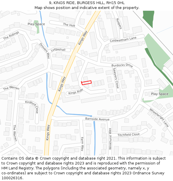 9, KINGS RIDE, BURGESS HILL, RH15 0HL: Location map and indicative extent of plot