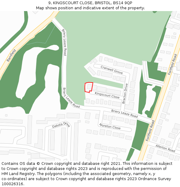 9, KINGSCOURT CLOSE, BRISTOL, BS14 9QP: Location map and indicative extent of plot