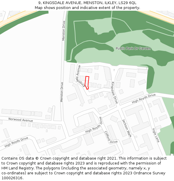 9, KINGSDALE AVENUE, MENSTON, ILKLEY, LS29 6QL: Location map and indicative extent of plot