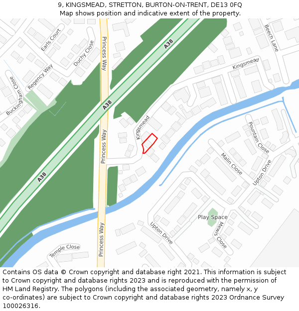 9, KINGSMEAD, STRETTON, BURTON-ON-TRENT, DE13 0FQ: Location map and indicative extent of plot