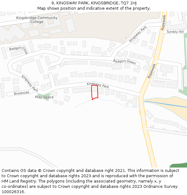 9, KINGSWAY PARK, KINGSBRIDGE, TQ7 1HJ: Location map and indicative extent of plot