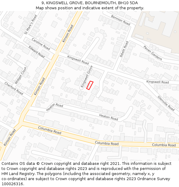 9, KINGSWELL GROVE, BOURNEMOUTH, BH10 5DA: Location map and indicative extent of plot