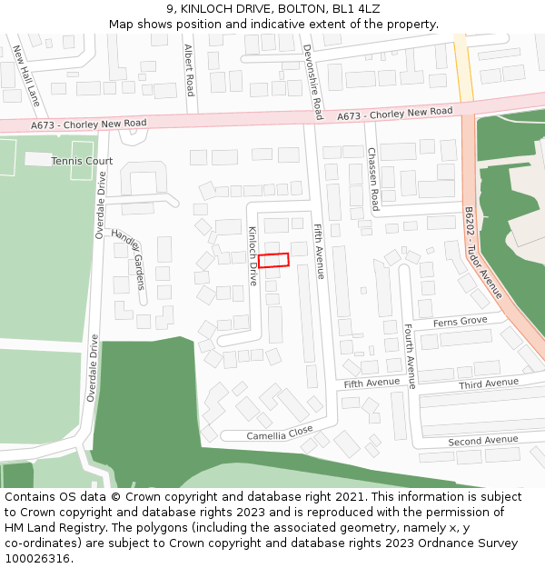 9, KINLOCH DRIVE, BOLTON, BL1 4LZ: Location map and indicative extent of plot