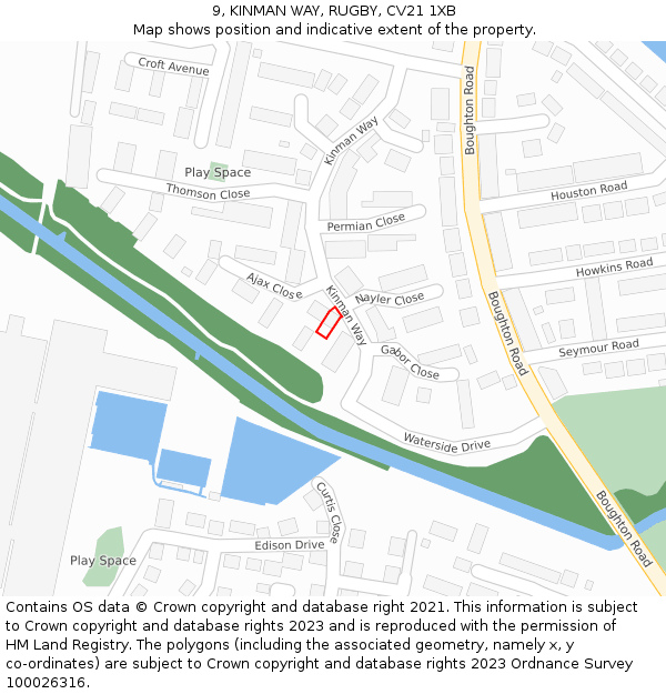 9, KINMAN WAY, RUGBY, CV21 1XB: Location map and indicative extent of plot