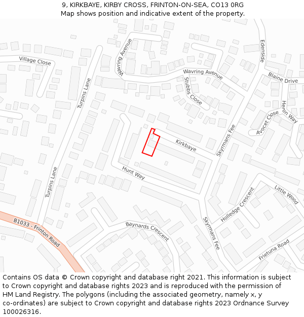 9, KIRKBAYE, KIRBY CROSS, FRINTON-ON-SEA, CO13 0RG: Location map and indicative extent of plot