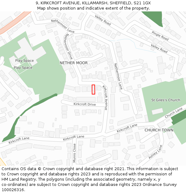 9, KIRKCROFT AVENUE, KILLAMARSH, SHEFFIELD, S21 1GX: Location map and indicative extent of plot