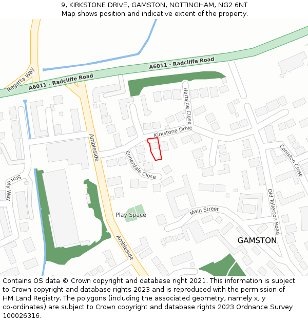 9, KIRKSTONE DRIVE, GAMSTON, NOTTINGHAM, NG2 6NT: Location map and indicative extent of plot