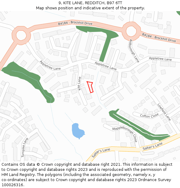 9, KITE LANE, REDDITCH, B97 6TT: Location map and indicative extent of plot