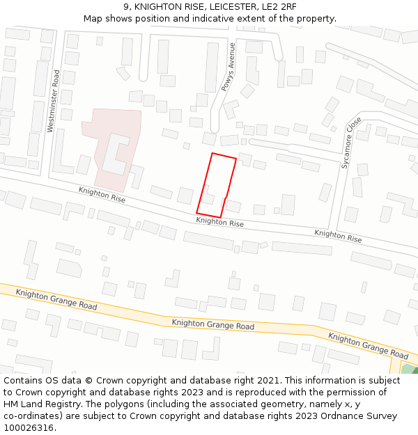 9, KNIGHTON RISE, LEICESTER, LE2 2RF: Location map and indicative extent of plot