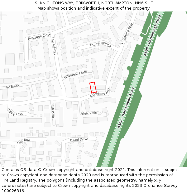 9, KNIGHTONS WAY, BRIXWORTH, NORTHAMPTON, NN6 9UE: Location map and indicative extent of plot