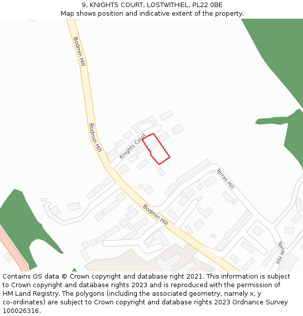 9, KNIGHTS COURT, LOSTWITHIEL, PL22 0BE: Location map and indicative extent of plot