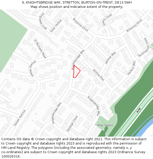 9, KNIGHTSBRIDGE WAY, STRETTON, BURTON-ON-TRENT, DE13 0WH: Location map and indicative extent of plot