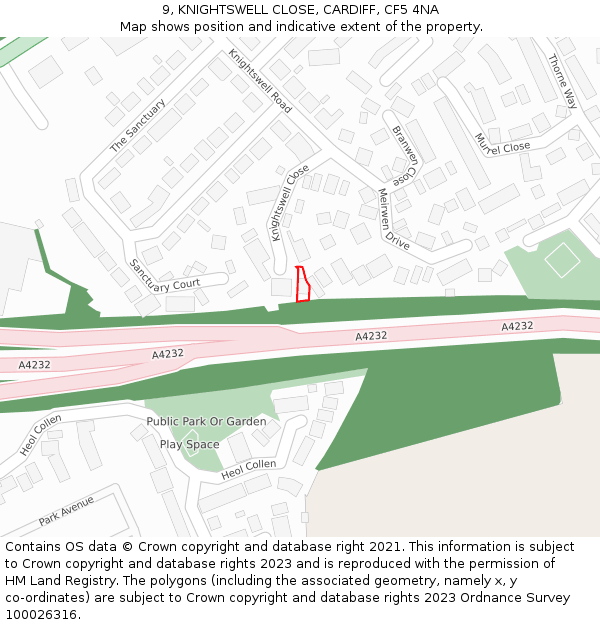 9, KNIGHTSWELL CLOSE, CARDIFF, CF5 4NA: Location map and indicative extent of plot