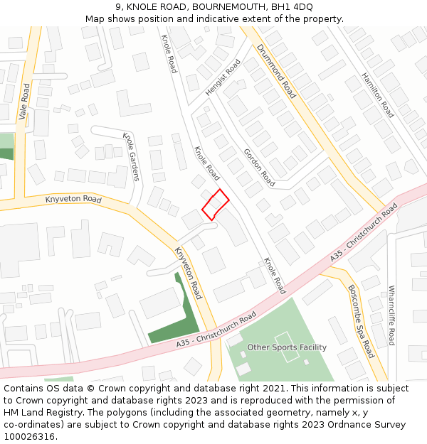 9, KNOLE ROAD, BOURNEMOUTH, BH1 4DQ: Location map and indicative extent of plot