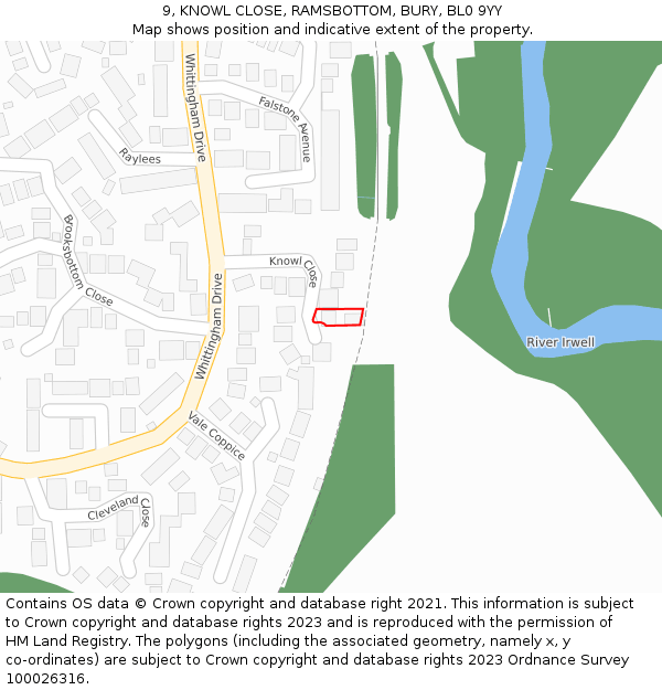 9, KNOWL CLOSE, RAMSBOTTOM, BURY, BL0 9YY: Location map and indicative extent of plot
