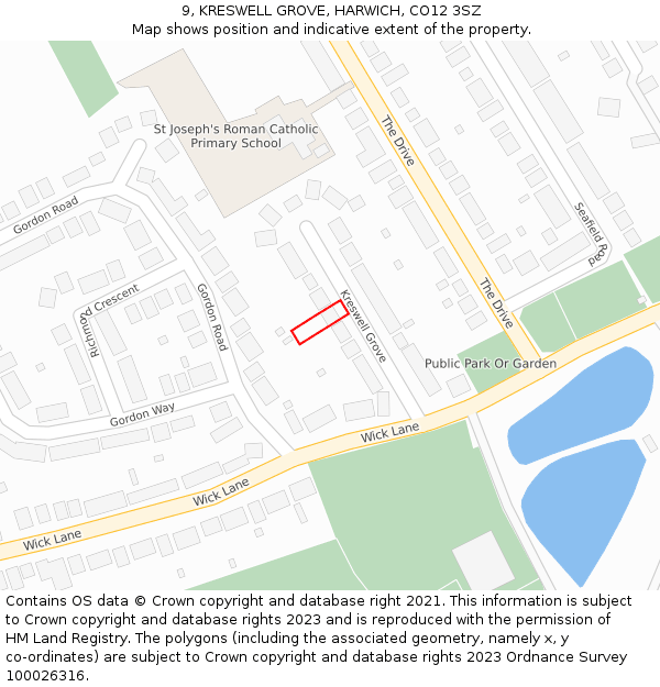 9, KRESWELL GROVE, HARWICH, CO12 3SZ: Location map and indicative extent of plot