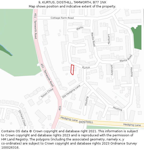 9, KURTUS, DOSTHILL, TAMWORTH, B77 1NX: Location map and indicative extent of plot