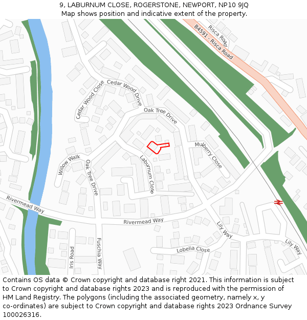 9, LABURNUM CLOSE, ROGERSTONE, NEWPORT, NP10 9JQ: Location map and indicative extent of plot