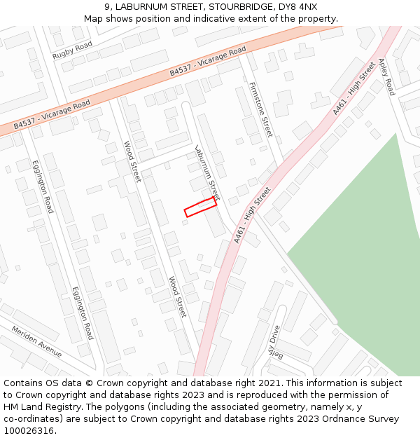 9, LABURNUM STREET, STOURBRIDGE, DY8 4NX: Location map and indicative extent of plot