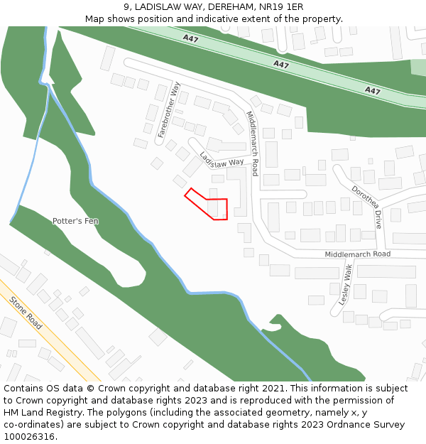 9, LADISLAW WAY, DEREHAM, NR19 1ER: Location map and indicative extent of plot