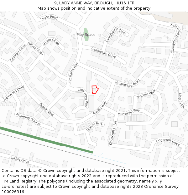 9, LADY ANNE WAY, BROUGH, HU15 1FR: Location map and indicative extent of plot