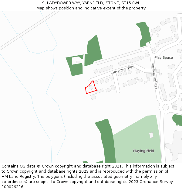 9, LADYBOWER WAY, YARNFIELD, STONE, ST15 0WL: Location map and indicative extent of plot